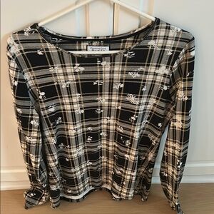 Charter Club Women's Black and Cream Plaid Blouse Size S